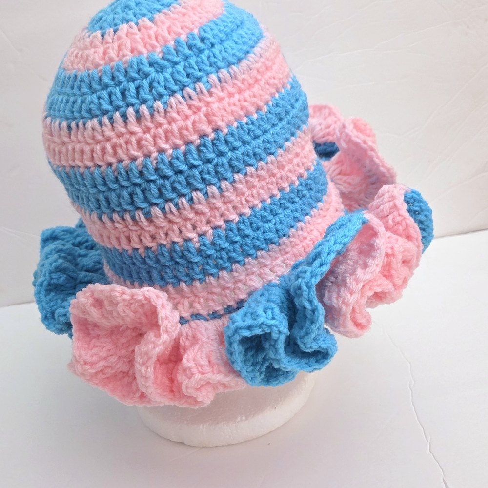Pink and Blue Ruffled adultsized Hat - Picture 4 of 5